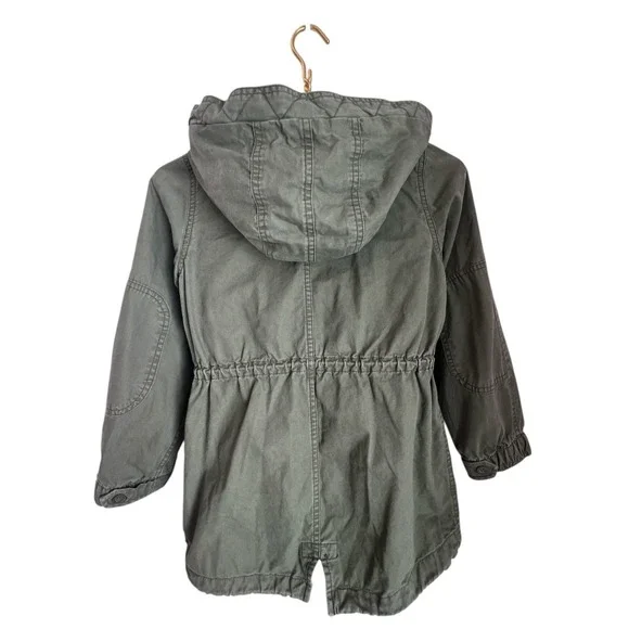 Gap Kids Army Green Utility Jacket Medium Faux Fur Lined Hood Coat Removal Vest - Picture 7 of 12